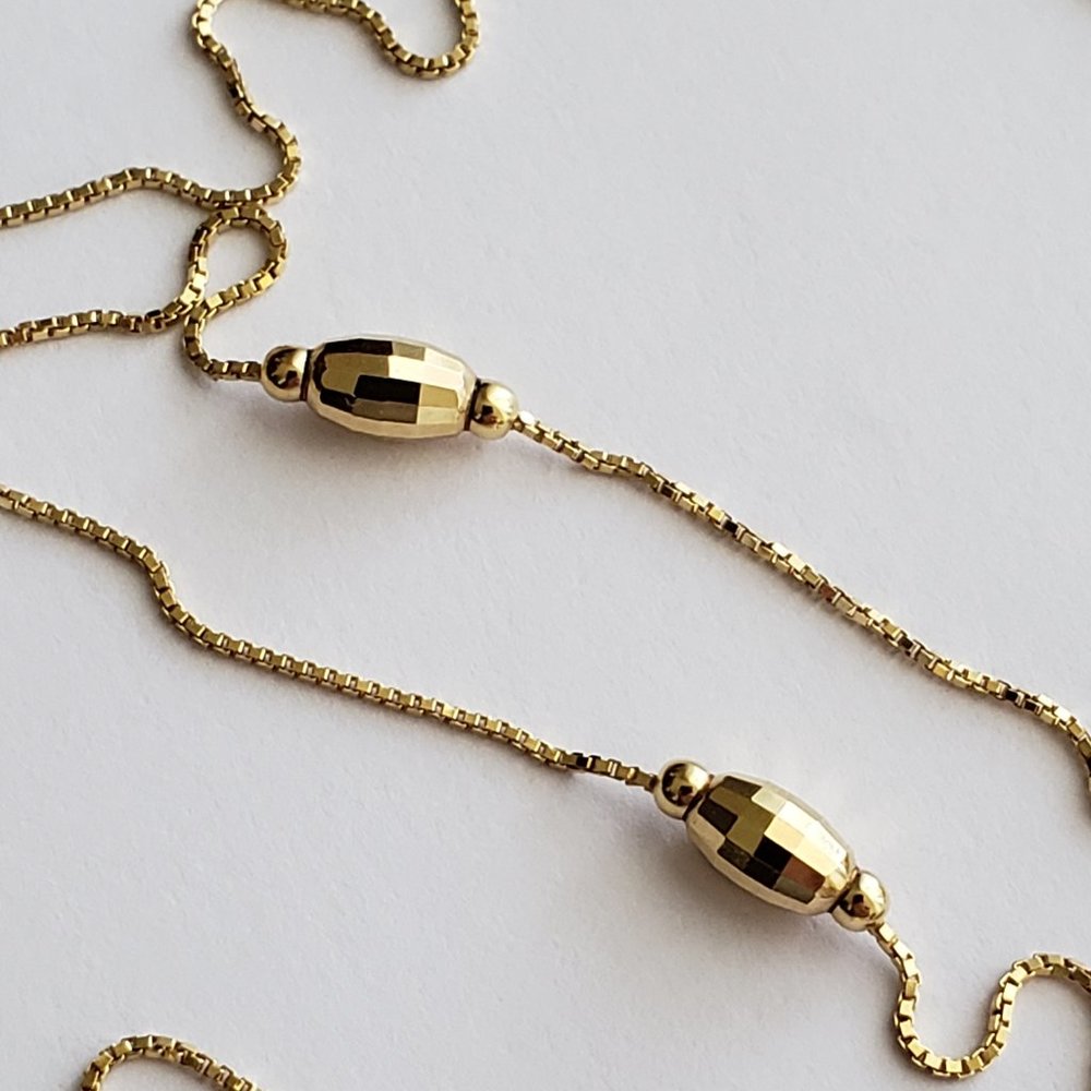 **SOLD**Vintage 14k Gold Diamond Cut Barrel Beaded Station Chain Necklace 32"